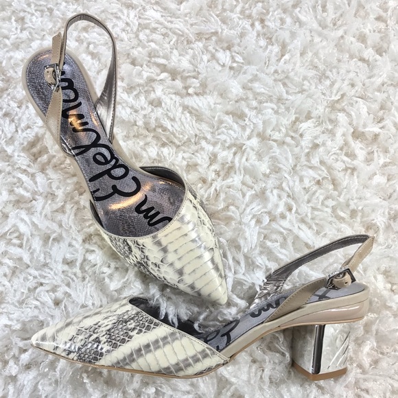 SAM EDELMAN- SNAKESKIN SLING BACK W/ TRIANGLE HEEL